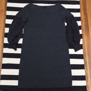 Theory Gray A-Line Wool Dress w/ 100% Silk Sleeves